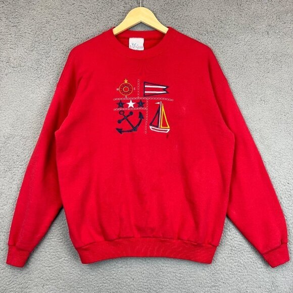 VINTAGE 90's Sailing Boat Pullover Crewneck Embroidered Sweatshirt Size XL women - Picture 1 of 9